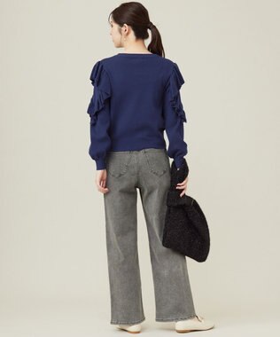 ANY SIS 【洗える】フリルスリーブ ニット ダークブルー