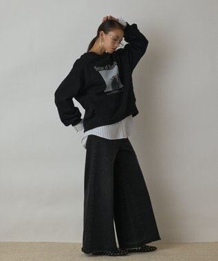 GRACE CONTINENTAL Catphoto裏毛トップ ブラック