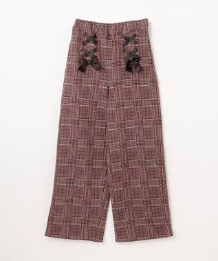 ANY KIDS レースアップ 裏シャギーワイドパンツ ブラウン×チェック
