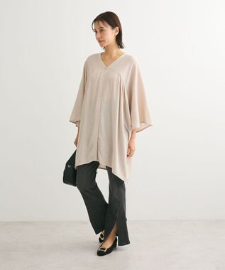 Green Parks クレープチュニック Gray Beige