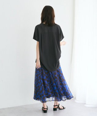 YECCA VECCA アート柄シアーロングスカート Brown