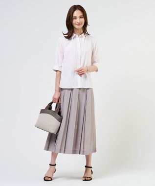 J.PRESS LADIES S 【シーンレスに活躍】セルロースカラミストライプ シャツ ブラウス ホワイト×ピンク系
