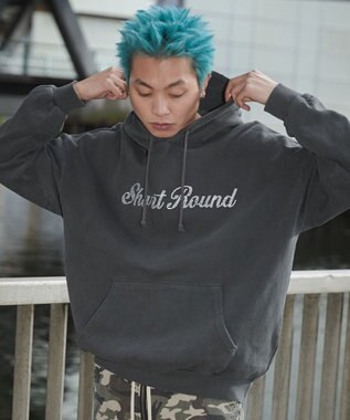 WEGO 【ユニセックス着用ITEM】ピグメントラメグラフィックプルパーカー スミクロ