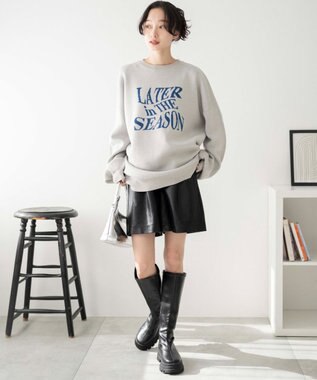 WEGO ウェーブロゴジャガードニットプルオーバー グレー