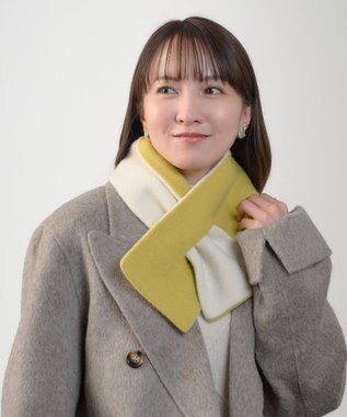 MOONBAT MACKINTOSH PHILOSOPHY(マッキントッシュ フィロソフィー）【ギフトBOX付】ウール100％ リバーシブル ニット マフラー ユニセックス 日本製 レモンイエロー