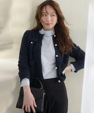 組曲 ミニブークレーツイードニットジャケット ネイビー系