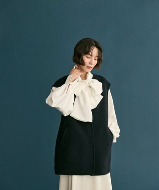 #Newans バックペプラムダブルフェイスジレ ネイビー