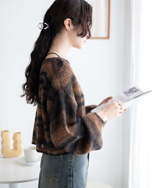 WEGO 段染めボーダーモヘアライクニット ブラウン