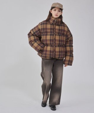 WEGO 【ユニセックス着用ITEM/MLサイズ展開】チェックパファーブルゾン ブラウンチェック1