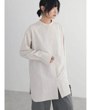 レイヤードアソート柄シャツチュニック, Stripe Beige, F