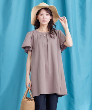 Tiaclasse 【UVケア・接触冷感】“あまラク” シフォンフレアスリーブカットソーチュニック ピンクモカ