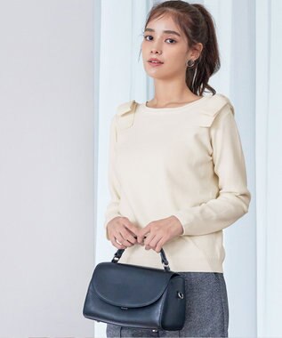 Tiaclasse 【洗える】ショルダーリボンニットトップス オフホワイト