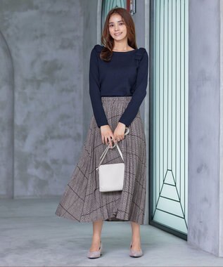 Tiaclasse 【洗える】ショルダーリボンニットトップス ネイビー