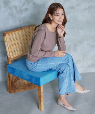 Tiaclasse 【洗える】ショルダーリボンニットトップス モカ