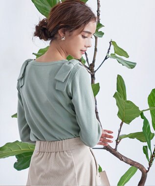 Tiaclasse 【洗える】ショルダーリボンニットトップス ミント