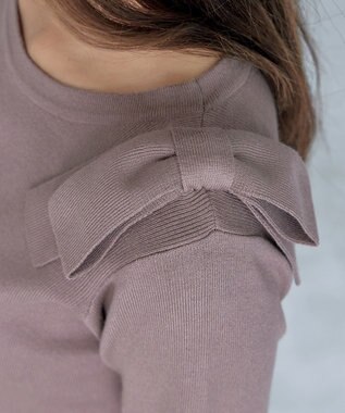 Tiaclasse 【洗える】ショルダーリボンニットトップス モカ