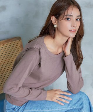 Tiaclasse 【洗える】ショルダーリボンニットトップス モカ