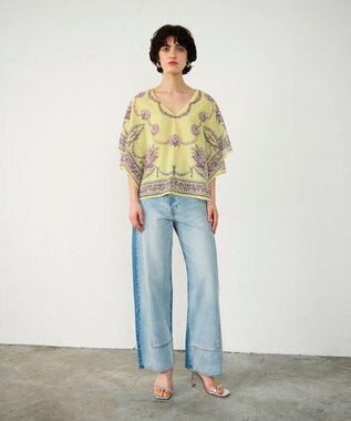 GRACE CONTINENTAL スカーフプリントポンチョトップ イエロー