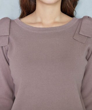 Tiaclasse 【洗える】ショルダーリボンニットトップス モカ