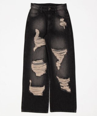 WEGO ダメージストレートデニムパンツ デニムブラックソノタ