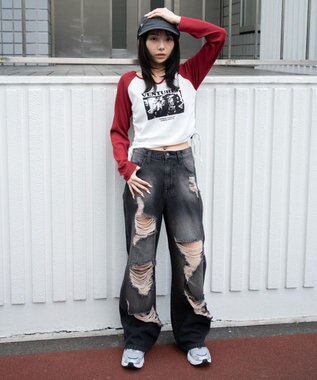 WEGO ダメージストレートデニムパンツ デニムブラックソノタ