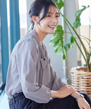 Tiaclasse 【新色追加・洗える】リボンタイブラウス グレー