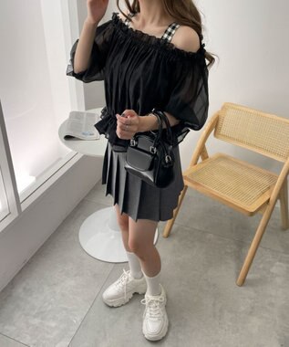 WEGO 【２点セット】キャミSETオーガンジーオフショルブラウス ブラック