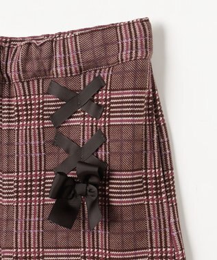 ANY KIDS レースアップ 裏シャギーワイドパンツ ブラウン×チェック