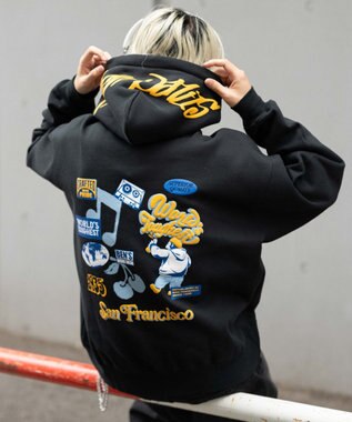 WEGO 【ユニセックス着用ITEM】別注BENDAVISグラフィックプルパーカー ブラック