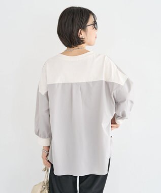 Green Parks ７分袖サイドシャーリングドッキングプルオーバ Off White