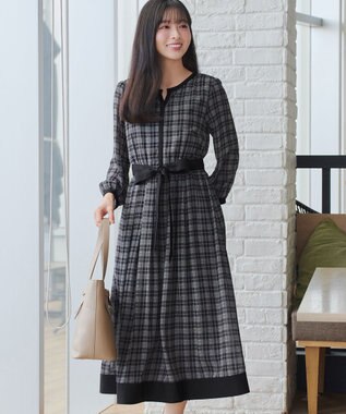 Tiaclasse L シアーチェック配色ワンピース ブラック