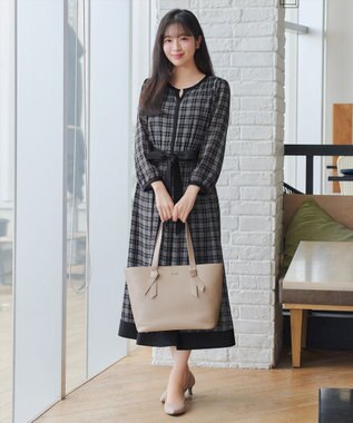 Tiaclasse L シアーチェック配色ワンピース ブラック