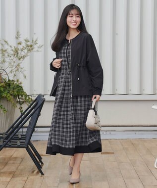 Tiaclasse L シアーチェック配色ワンピース ブラック