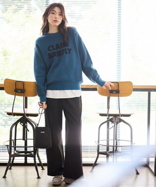 ANY スウェットライクフェザーロゴニット ターコイズ×ブラック