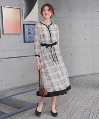 Tiaclasse L シアーチェック配色ワンピース オフホワイト