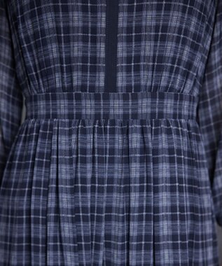 Tiaclasse L シアーチェック配色ワンピース ネイビー