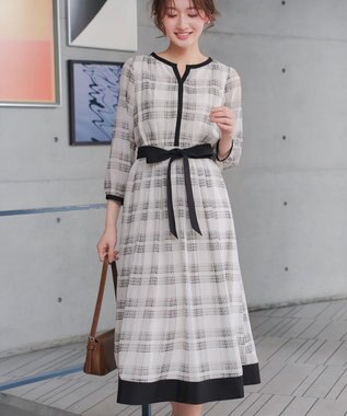 Tiaclasse L シアーチェック配色ワンピース オフホワイト