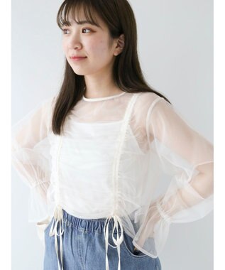 Green Parks ・ＥＬＥＮＣＡＲＥ　ＤＵＥ　チュールギャザーブラウス