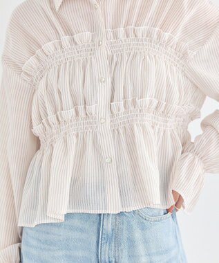 earth music&ecology シャーリングストライプシャツ Stripe Beige