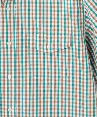 J.PRESS MEN 風が通るシアサッカーの清涼感【吸水速乾 / 高通気性】【クールマックス】サッカーギンガムチェック シャツ / B.D. グリーン系3