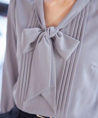 Tiaclasse 【新色追加・洗える】リボンタイブラウス グレー
