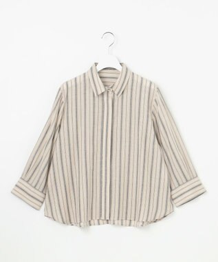 自由区 【ドラマ「明日はもっと いい日になる」着用】【接触冷感・吸水速乾・洗える】ナチュラルリネンクロップド丈 シャツ ベージュ×スレート