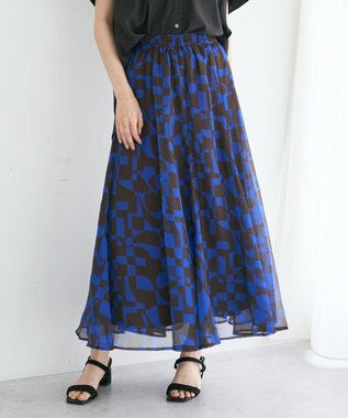 YECCA VECCA アート柄シアーロングスカート Brown