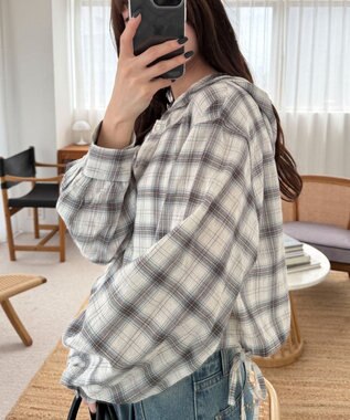 WEGO チェックショートフードシャツ ホワイトアイボリー