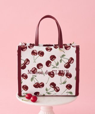 Maison de FLEUR チェリー柄ゴブラン２Ｗａｙスクエアトートバッグ