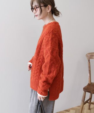 AMERICAN HOLIC ローゲージアラン柄ニットプルオーバー Red