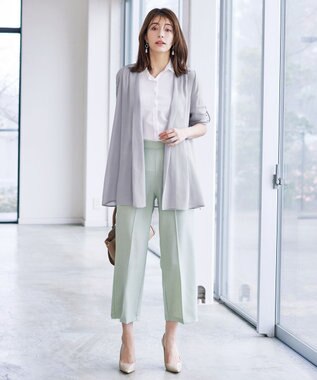 Tiaclasse L 【洗える】シフォンドレープカーディガン グレー