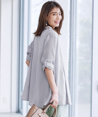 Tiaclasse L 【洗える】シフォンドレープカーディガン グレー