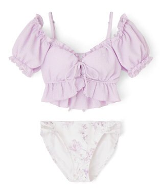 San-ai Resort（三愛水着楽園） 軽い着け心地でしっかり盛れる【楽盛り水着】　パフスリーブワイヤービキニ　9M　【San-ai Resort（サンアイリゾート）】 パープル