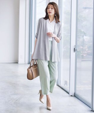 Tiaclasse L 【洗える】シフォンドレープカーディガン グレー